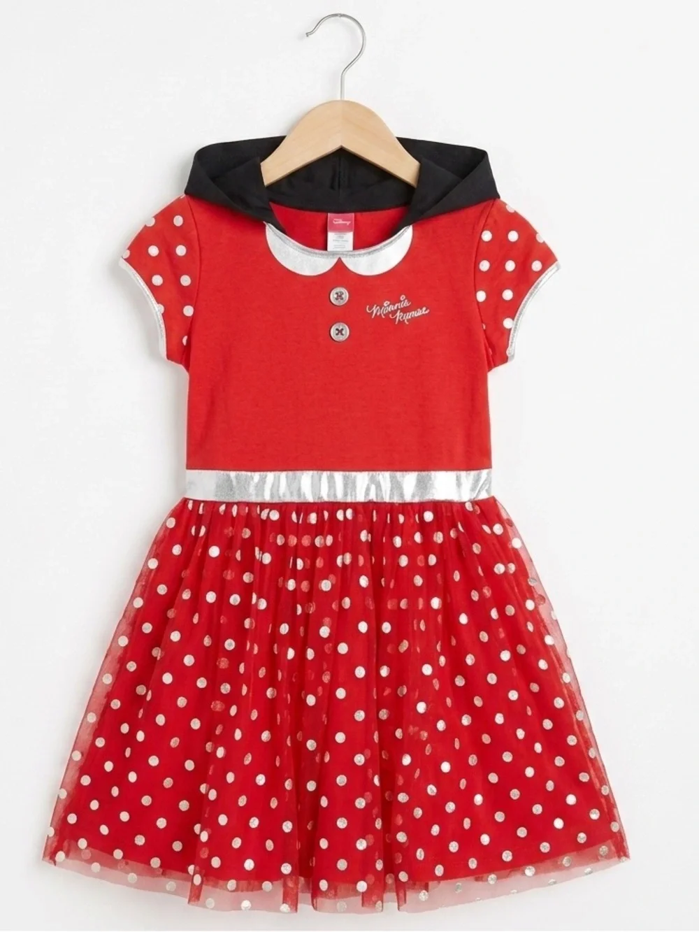 Disney Minnie Mouse Girls XXL 18 Hooded Dress Costume Red Polka Dot Silver Bow